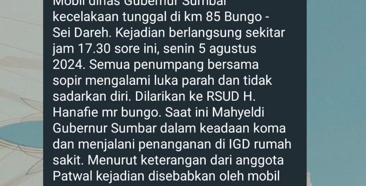 [HOAKS] Pemprov Sumbar Tegaskan Informasi BA 1 Kecelakaan adalah Berita Bohong