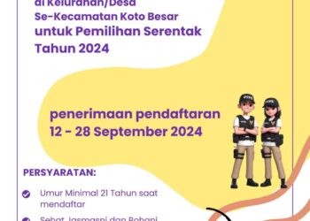 Pengumuman Pendaftaran Calon Anggota Pengawas TPS Kelurahan/Desa se-Kecamatan Koto Besar Untuk Pemilihan Tahun 2024