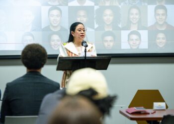 Ketua DPR RI, Puan Maharani saat menjadi pembicara utama dalam konferensi internasional. [foto : ist]