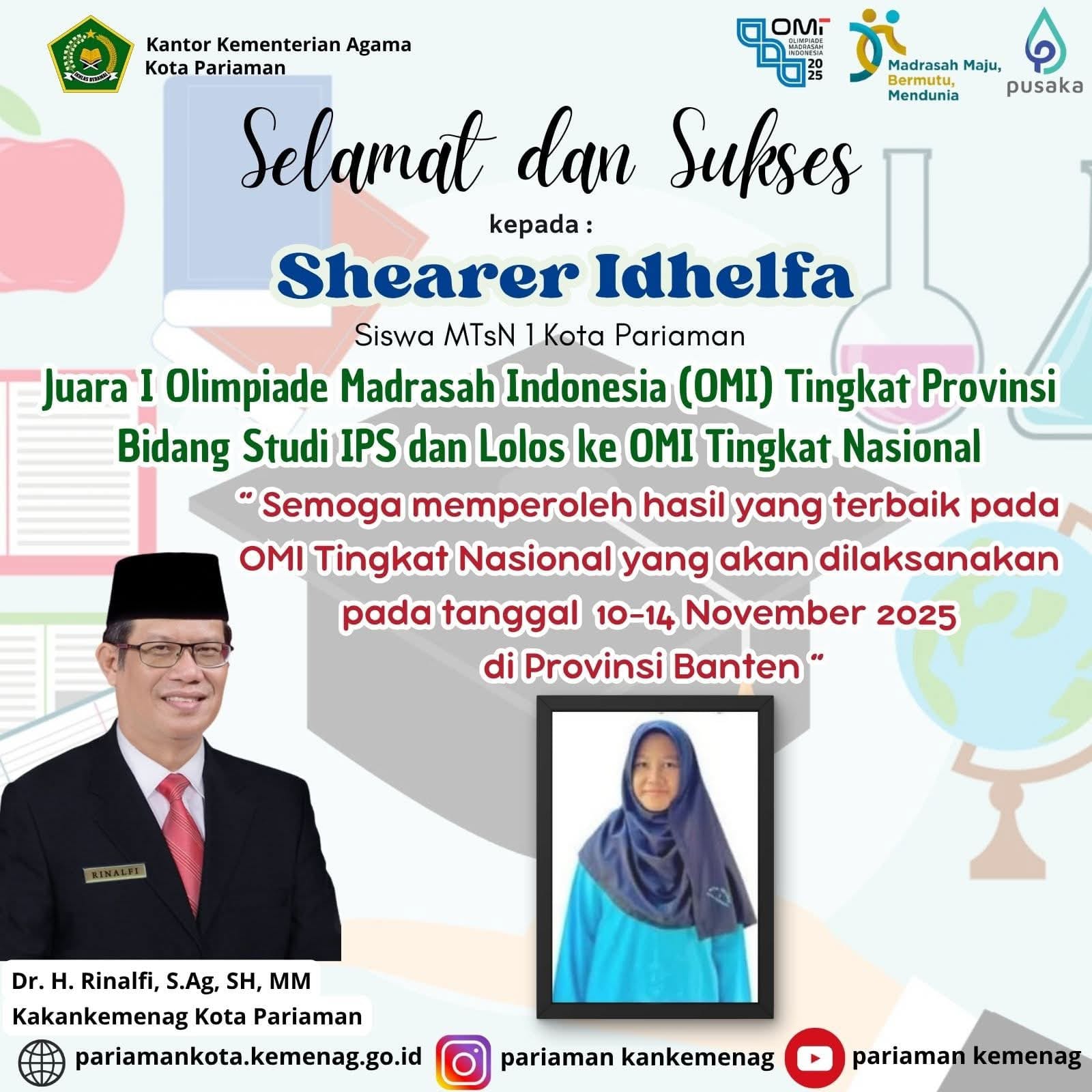 Fliyer ucapan selamat Kakankemenag Kota Pariaman, Rinaldi.[foto : ist]