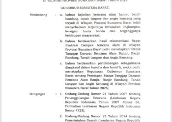 Surat keputusan Gubernur Sumbar tentang status tanggap darurat bencana alam.[foto : ist]