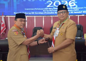 Wakil Wali Kota Padang Maigus Nasir membuka secara resmi Rapat Kerja Cabang (Rakercab) Gerakan Pramuka Kota Padang, di Ruang Bagindo Aziz Chan, Balai Kota Padang Aie Pacah, Sabtu (10/1).(Foto:Ist)