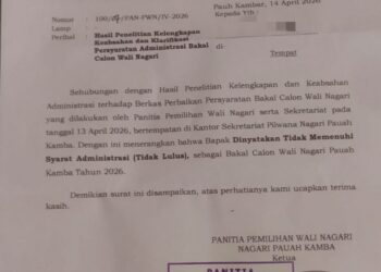 KAN Pauh Kamba Diduga Cegah Pencalonan Warga, Status Adat Jadi Penghalang Pilwana