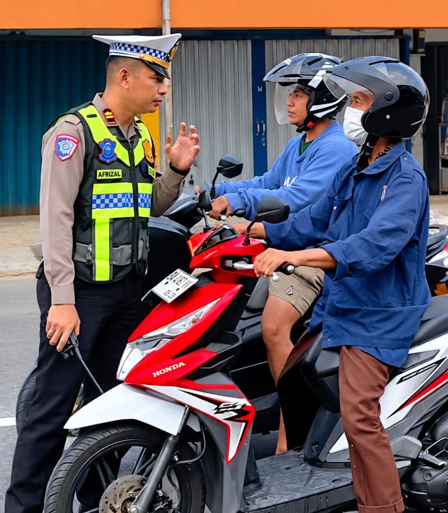 Kasat Lantas Polres Pariaman, Iptu Afrizal Sahar saat memberikan edukasi kepada pengendara.[foto:ist]